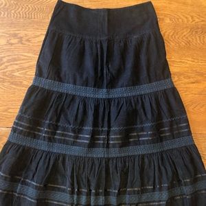 Black Cotton Fine-Wale Corduroy Skirt with Lace & Bric-Brac Trim, size Medium